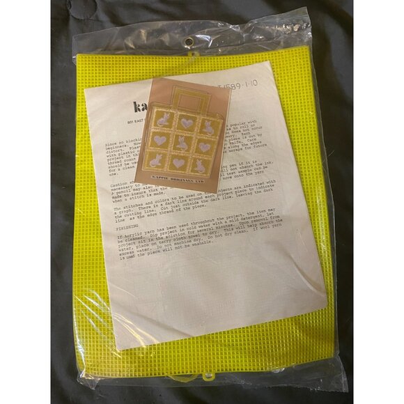 Vintage Original Plastic Canvas Shopping Bag Kit Set New NIP Yellow - Picture 2 of 3